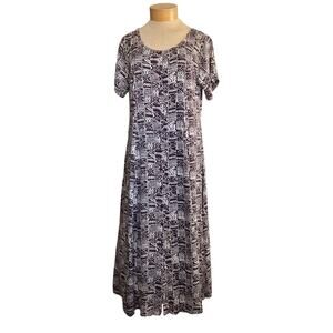 Jennifer Moore Womens XL Geometric Print Maxi Dress Purple Cream‎ Tie Back